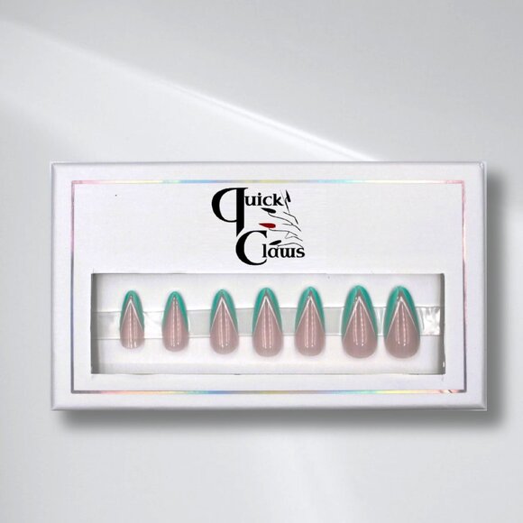 Turquoise almond shape press on nails sea - Picture 3 of 4